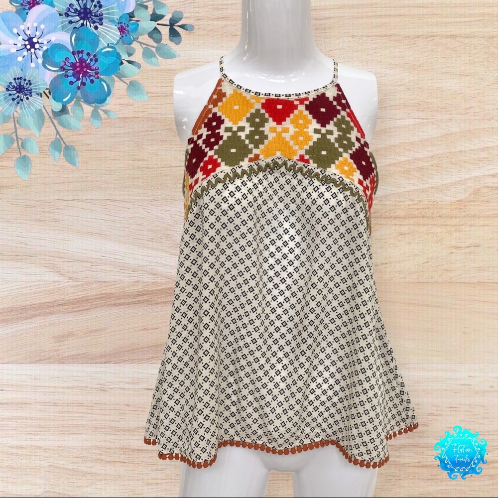 THML Multicolor Embroidered Swing Halter Tank ; S